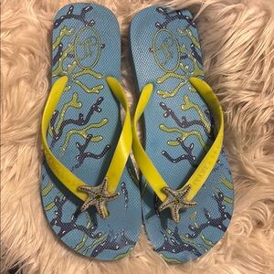 Ivanka Trump Yellow and Blue Starfish Flip Flops